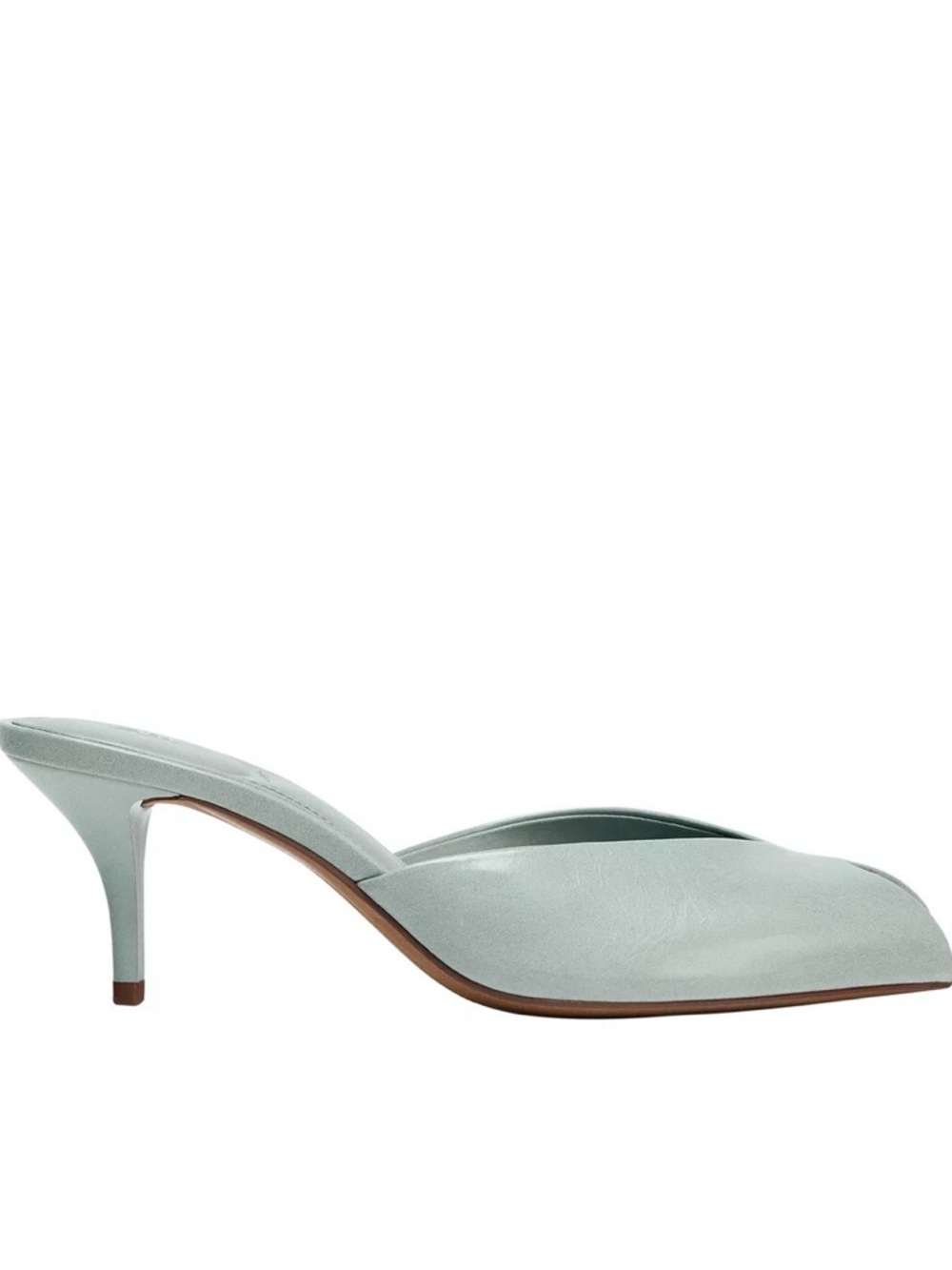 Zara Pale Blue Pointed Leather Kitten Heel Mules